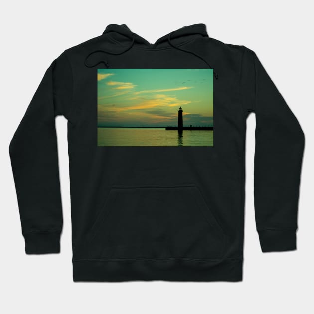 Twilight, Lake Michigan Hoodie by Enzwell